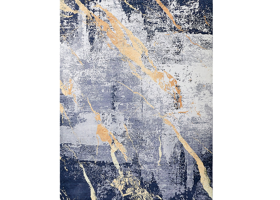 2' X 3' Blue and Yellow Abstract Shag Printed Washable Non Skid Area Rug