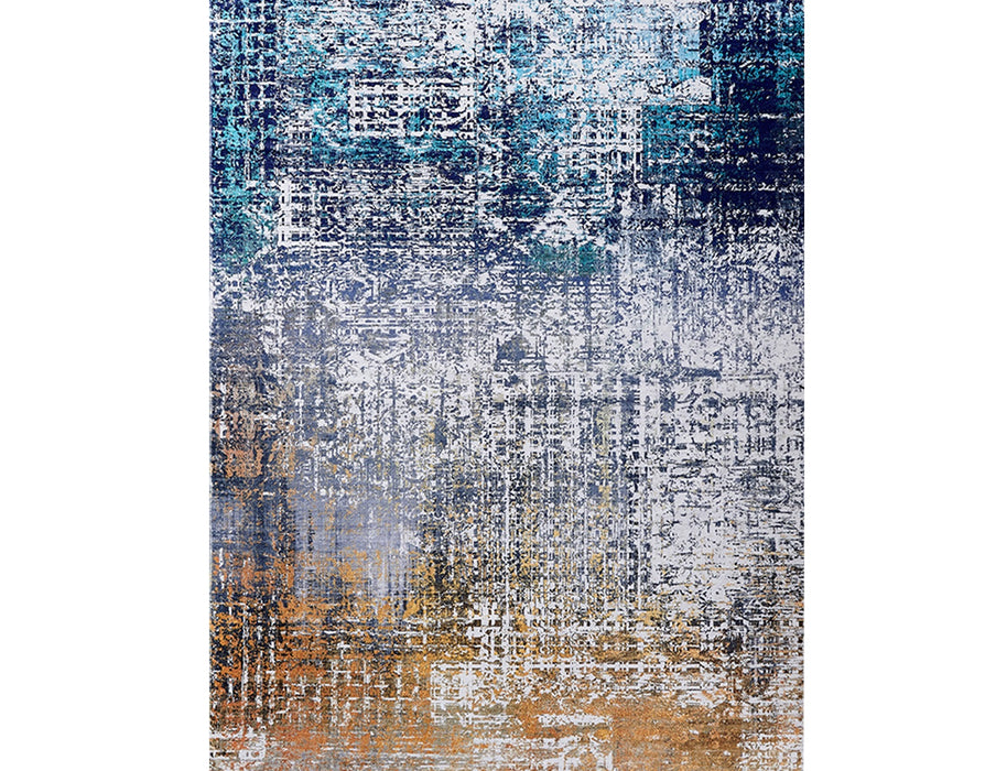 2' X 3' Blue and Silver Abstract Shag Printed Washable Non Skid Area Rug