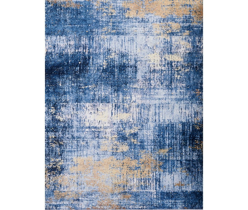 4' X 6' Blue and Gold Abstract Washable Non Skid Area Rug