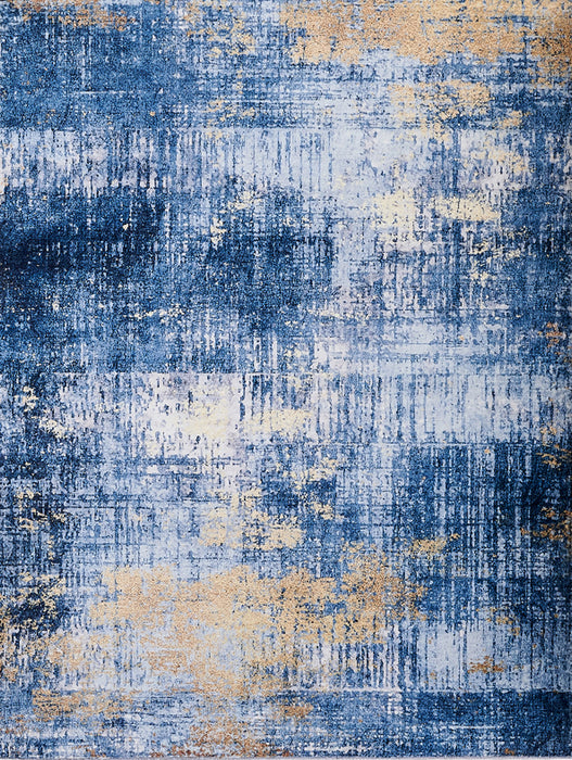 4' X 6' Blue and Gold Abstract Washable Non Skid Area Rug