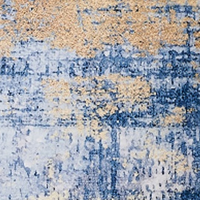 2' X 3' Blue and Gold Abstract Printed Washable Non Skid Area Rug