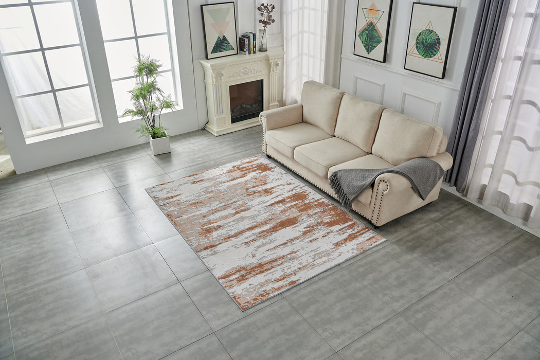 3' X 5' Gray and Brown Abstract Printed Washable Non Skid Area Rug