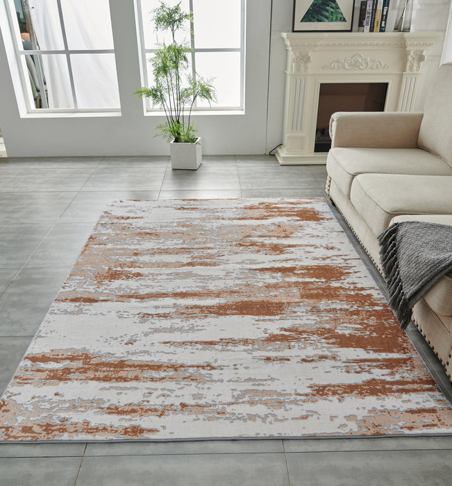 3' X 5' Gray and Brown Abstract Printed Washable Non Skid Area Rug