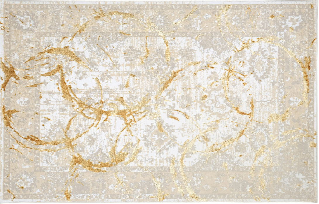 5' X 8' Beige and Gold Abstract Area Rug