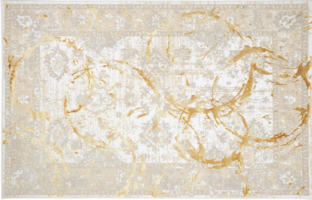 5' X 8' Beige and Gold Abstract Area Rug