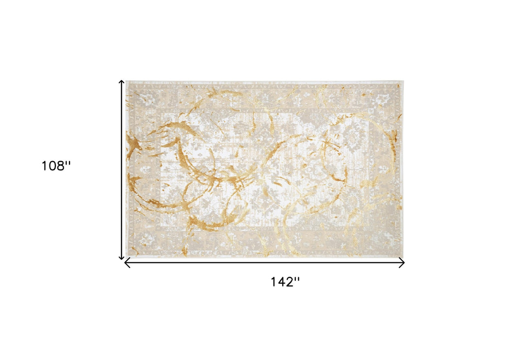 5' X 8' Beige and Gold Abstract Area Rug