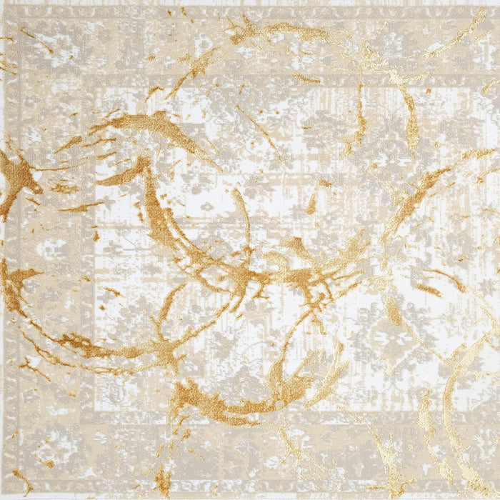 5' X 8' Beige and Gold Abstract Area Rug