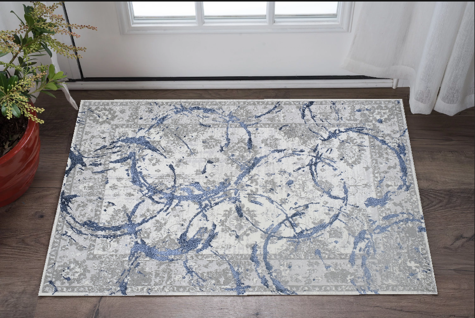 3' X 5' Blue and Gray Abstract Area Rug