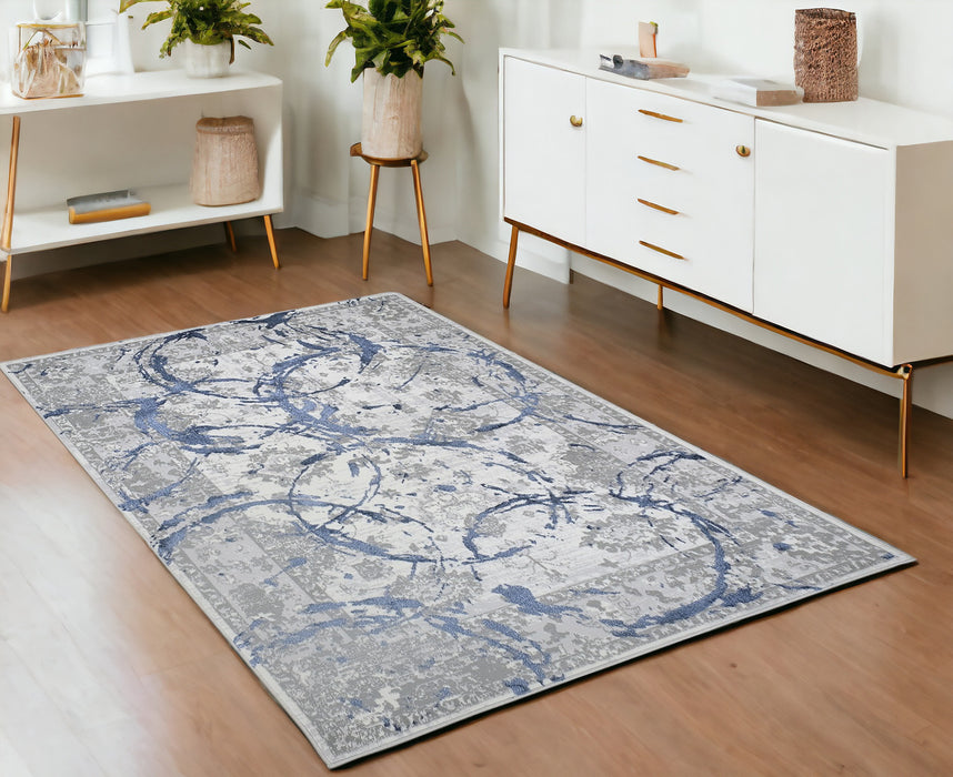 3' X 5' Blue and Gray Abstract Area Rug