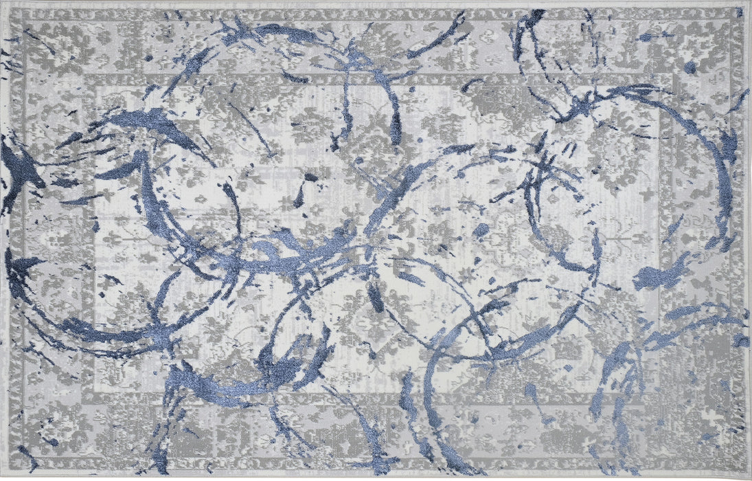 3' X 5' Blue and Gray Abstract Area Rug