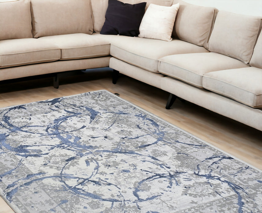 3' X 5' Blue and Gray Abstract Area Rug