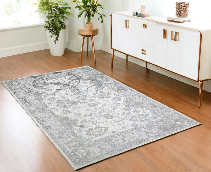 4' X 6' Gray and Silver Abstract Area Rug