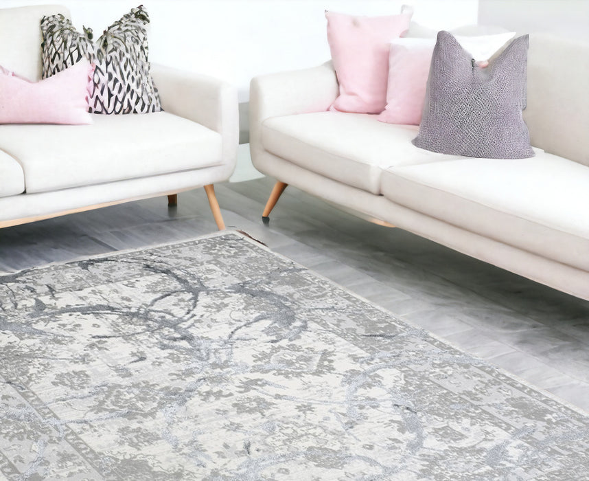 4' X 6' Gray and Silver Abstract Area Rug