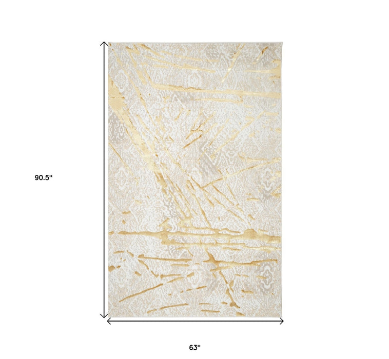 5' X 8' Ivory and Gold Abstract Area Rug