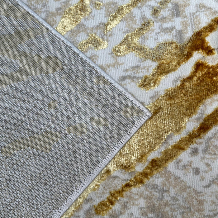 5' X 8' Ivory and Gold Abstract Area Rug