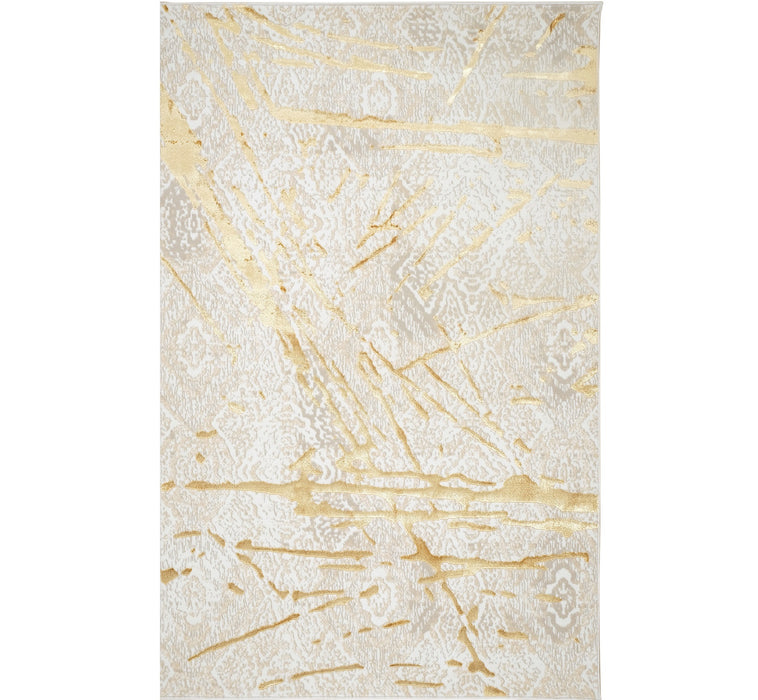 5' X 8' Ivory and Gold Abstract Area Rug