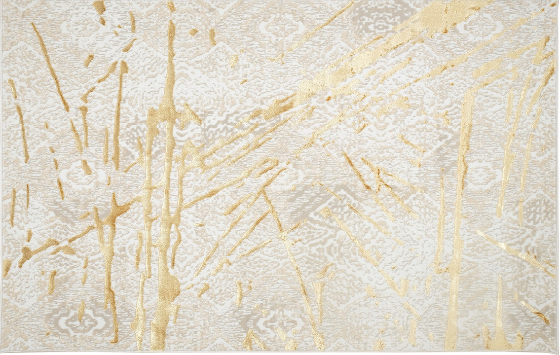 5' X 8' Ivory and Gold Abstract Area Rug