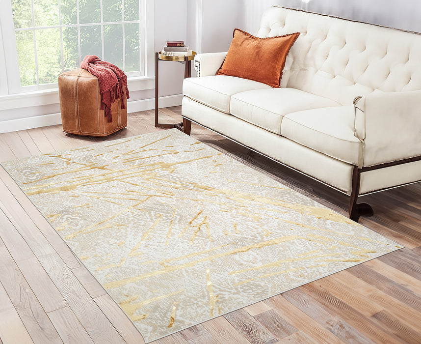 5' X 8' Ivory and Gold Abstract Area Rug