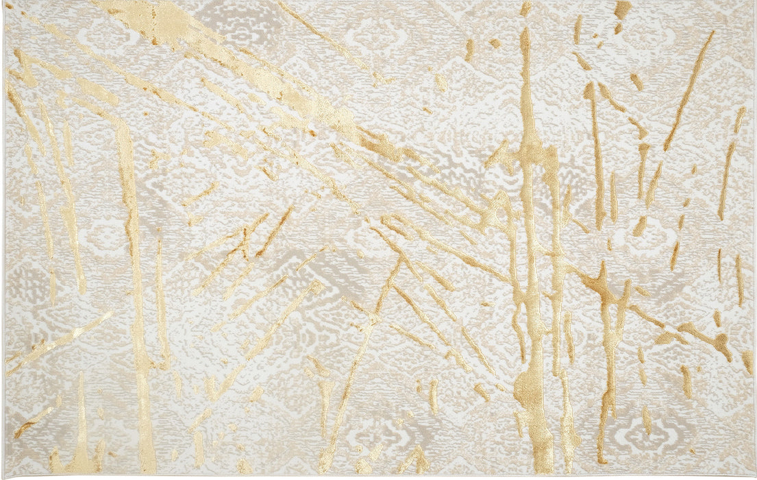 5' X 8' Ivory and Gold Abstract Area Rug