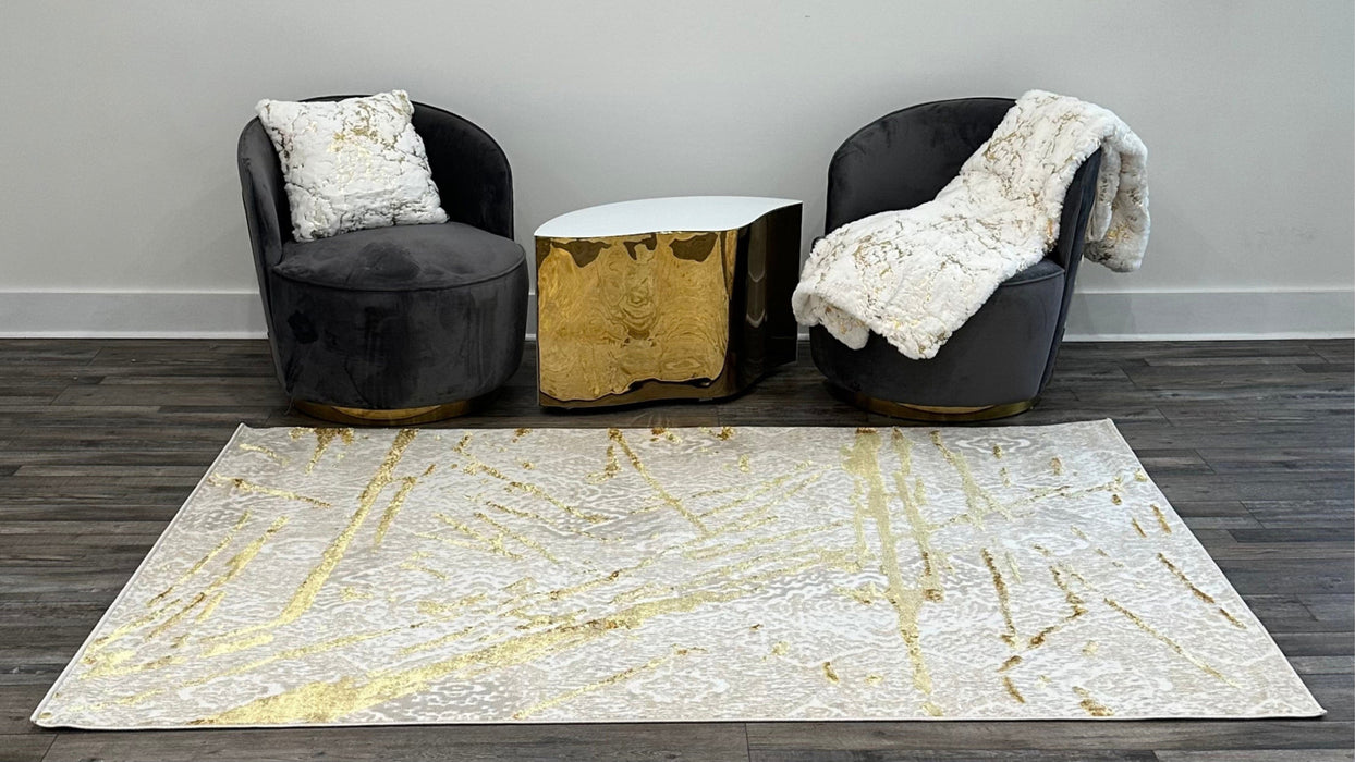 5' X 8' Ivory and Gold Abstract Area Rug