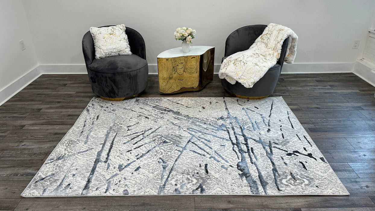 3' X 5' Gray and Silver Abstract Area Rug