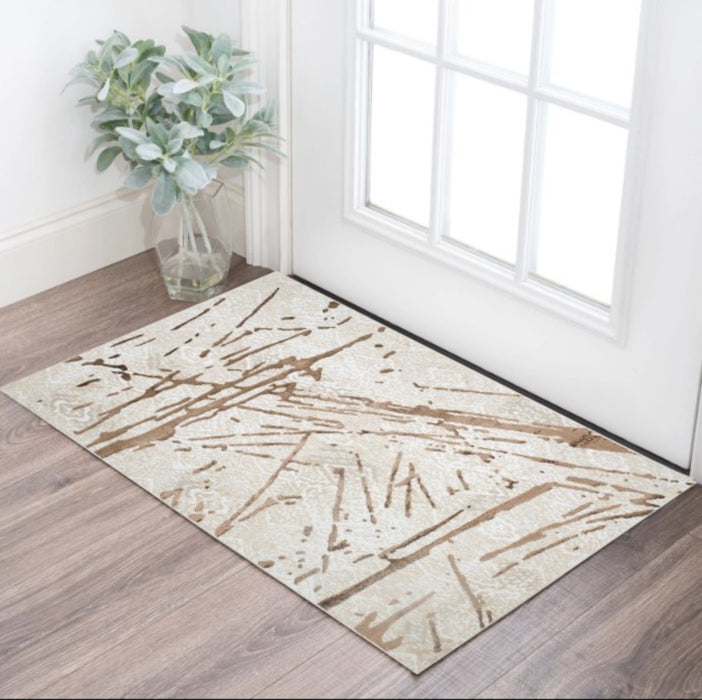 3' X 5' Ivory and Brown Abstract Area Rug