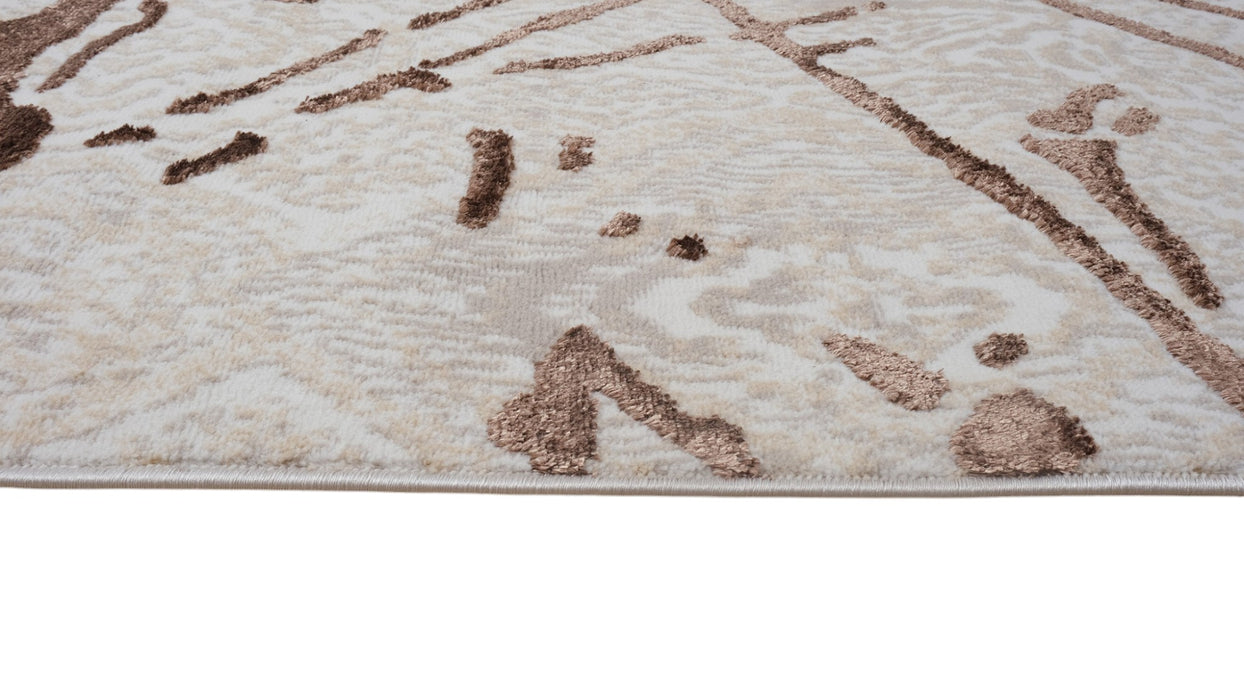 3' X 5' Ivory and Brown Abstract Area Rug