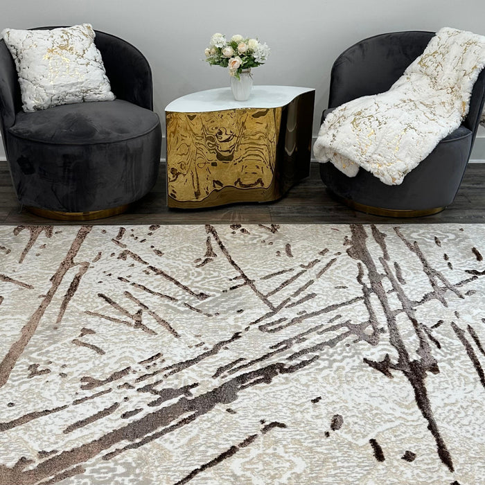 3' X 5' Ivory and Brown Abstract Area Rug