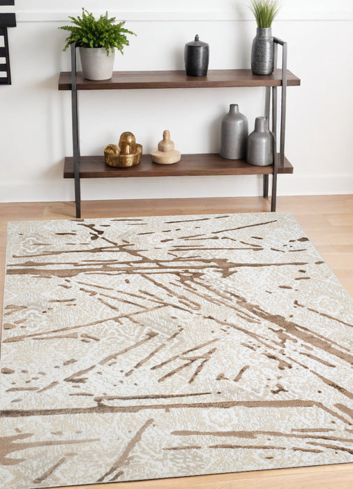 3' X 5' Ivory and Brown Abstract Area Rug