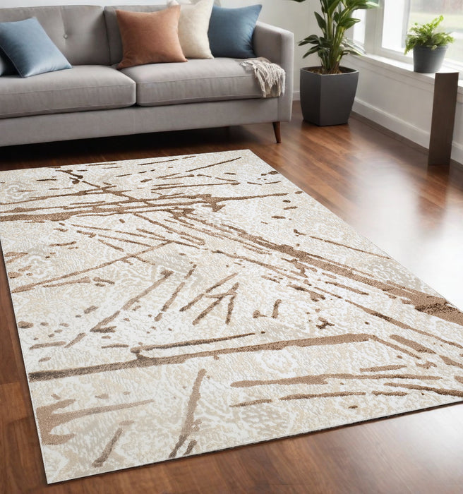 3' X 5' Ivory and Brown Abstract Area Rug