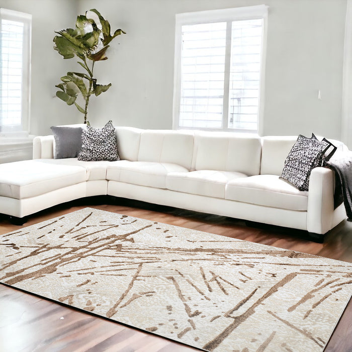 3' X 5' Ivory and Brown Abstract Area Rug