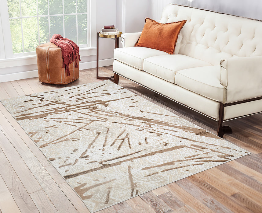 3' X 5' Ivory and Brown Abstract Area Rug