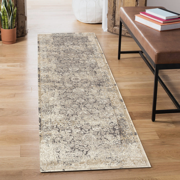 7' Runner Gray Floral Runner Rug