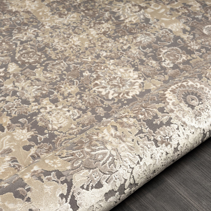 7' Runner Gray Floral Runner Rug