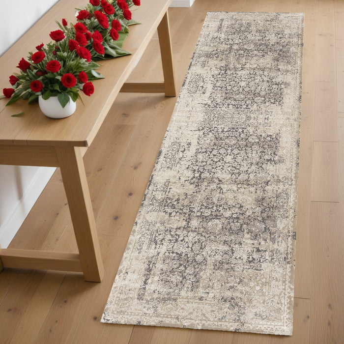 7' Runner Gray Floral Runner Rug