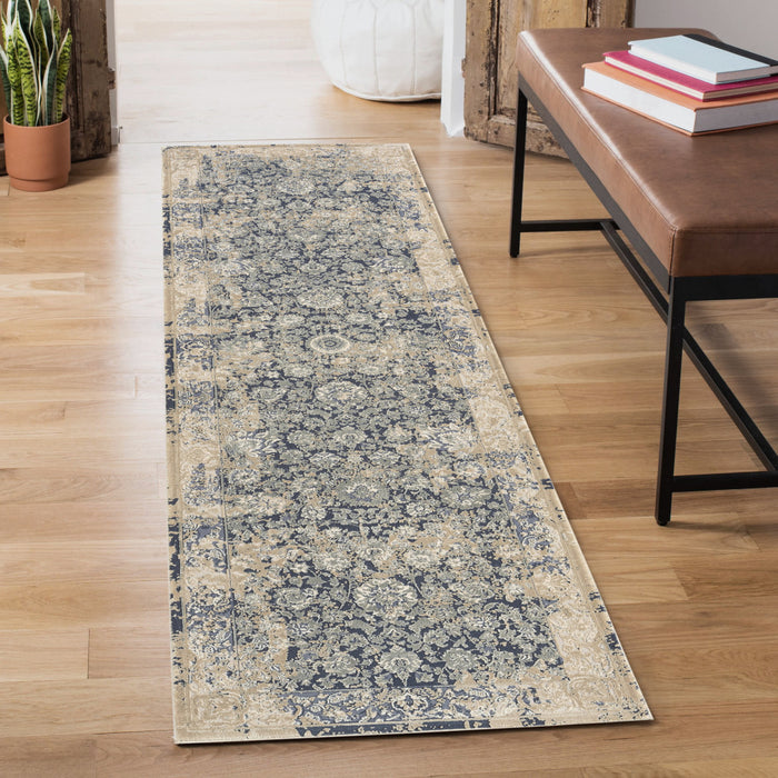 7' Runner Gray Floral Runner Rug