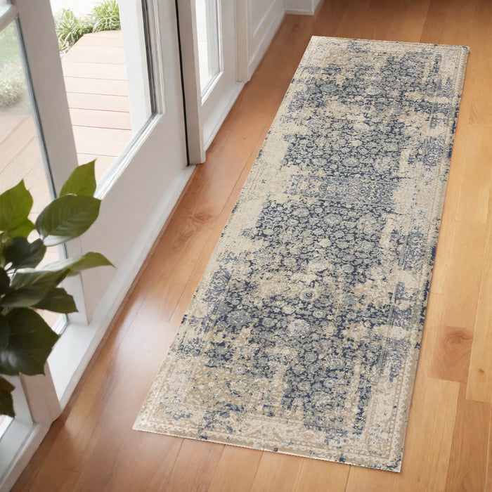 7' Runner Gray Floral Runner Rug