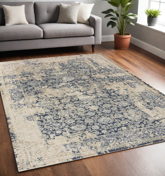 7' Runner Gray Floral Runner Rug