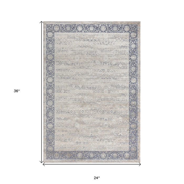 2' X 3' Blue and Beige Floral Area Rug