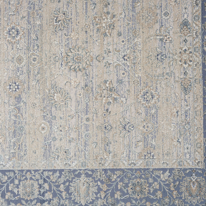 2' X 3' Blue and Beige Floral Area Rug