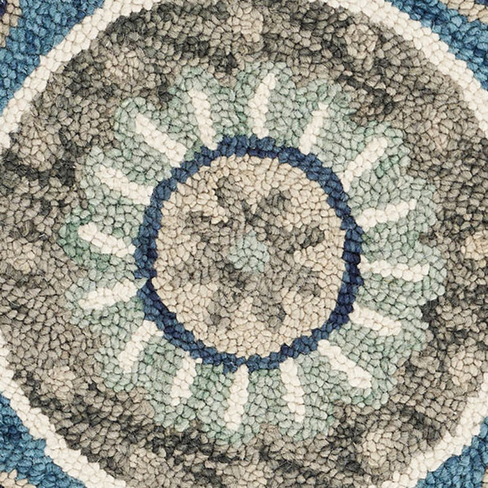 4' Orange and Blue Round Wool Floral Hand Tufted Area Rug