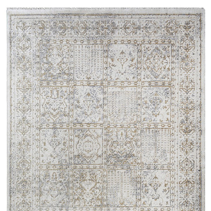 2' X 3' Ivory Oriental Distressed Area Rug With Fringe