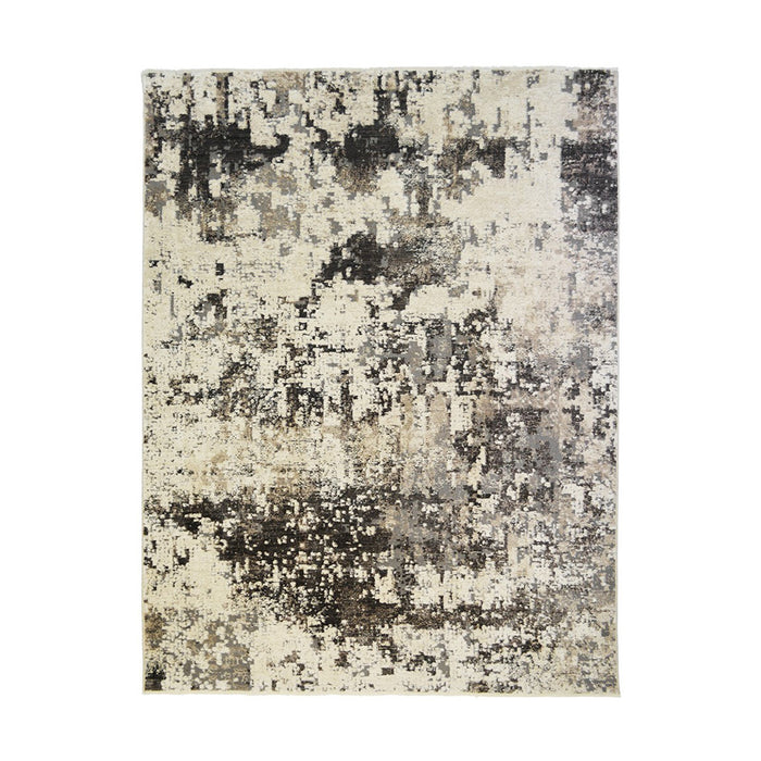 2' X 3' Black Abstract Distressed Area Rug With Fringe