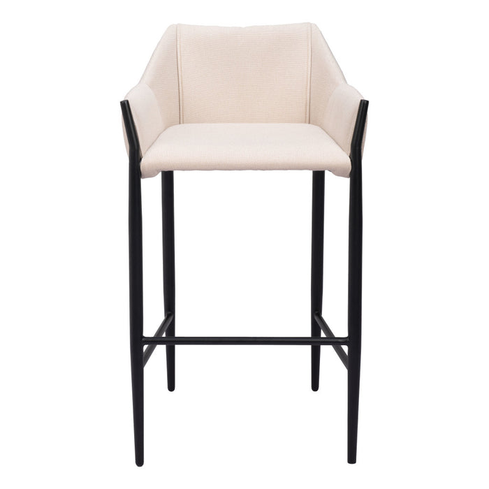 30" Beige And Black Fabric And Steel Bar Height Bar Chair