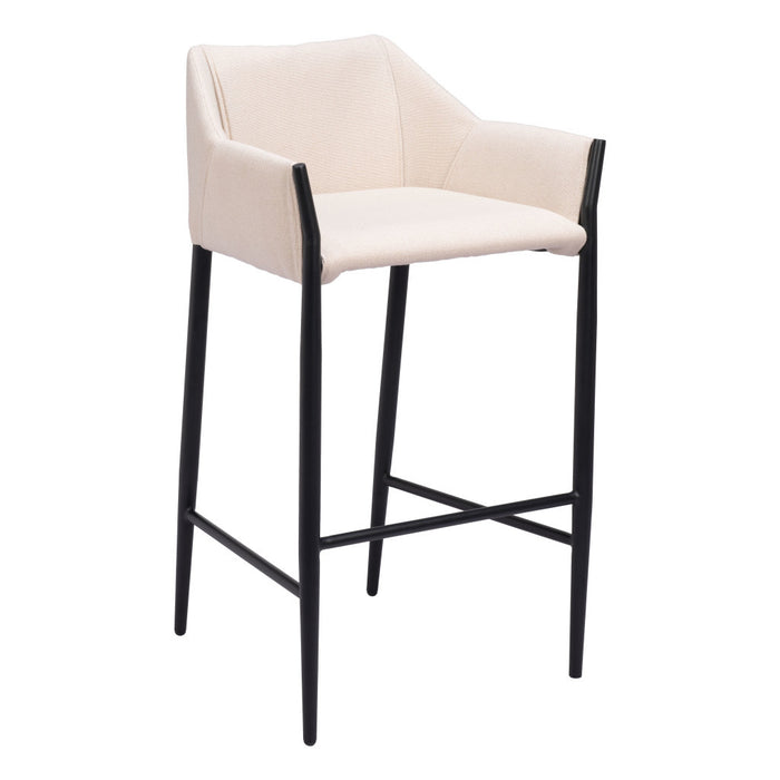 30" Beige And Black Fabric And Steel Bar Height Bar Chair