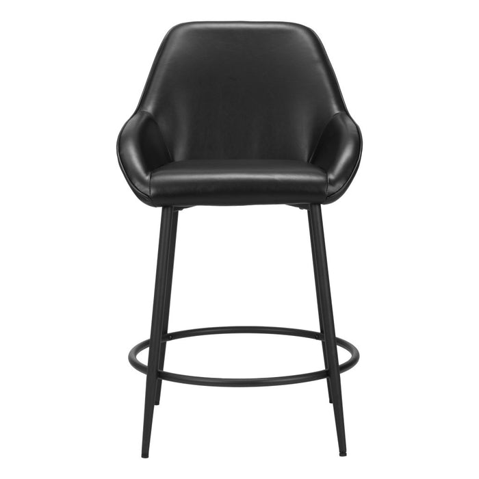 Set of Two 25" Black Faux Leather And Steel Counter Height Bar Chairs