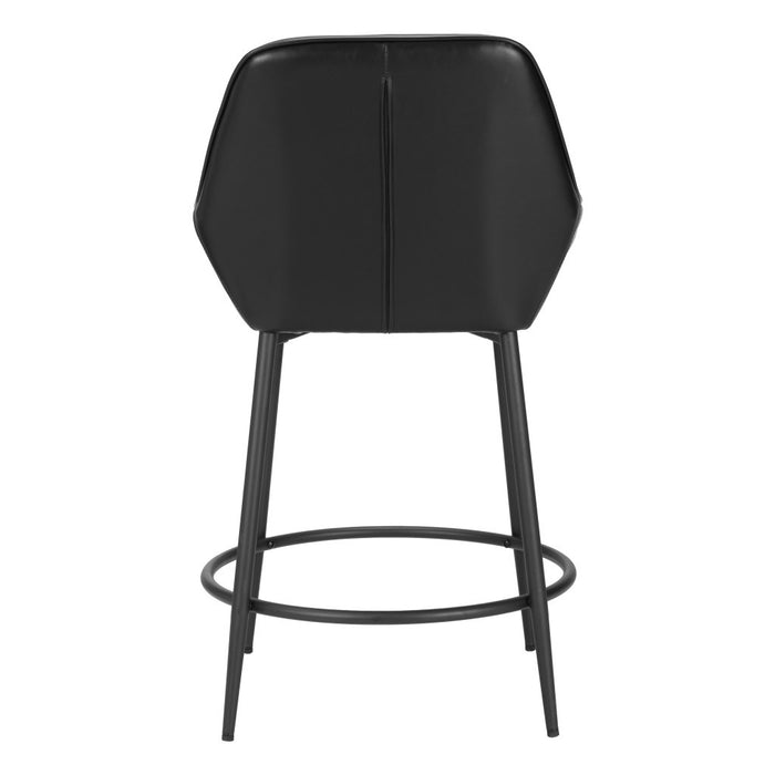 Set of Two 25" Black Faux Leather And Steel Counter Height Bar Chairs