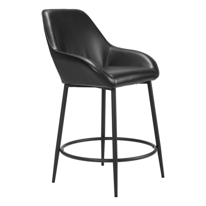 Set of Two 25" Black Faux Leather And Steel Counter Height Bar Chairs