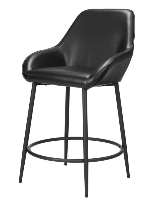 Set of Two 25" Black Faux Leather And Steel Counter Height Bar Chairs