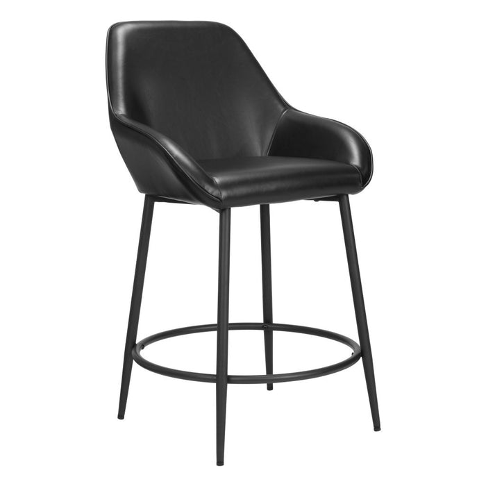 Set of Two 25" Black Faux Leather And Steel Counter Height Bar Chairs